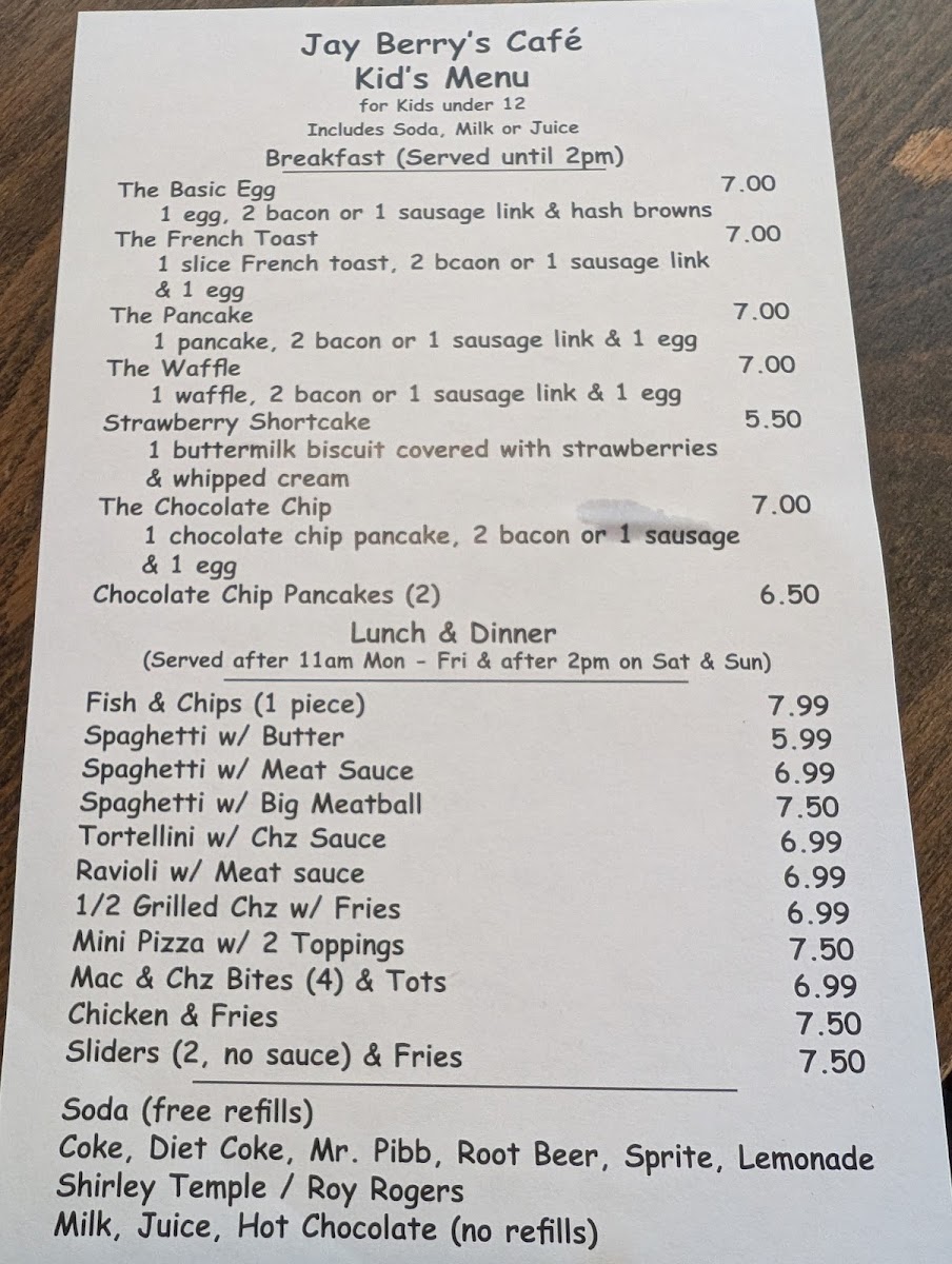Jay Berry's Cafe Menu - Image 1